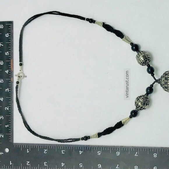 Artisan Black Boho Pendant Necklace | Rustic Boho Black Beaded Necklace - Picture 9 of 11
